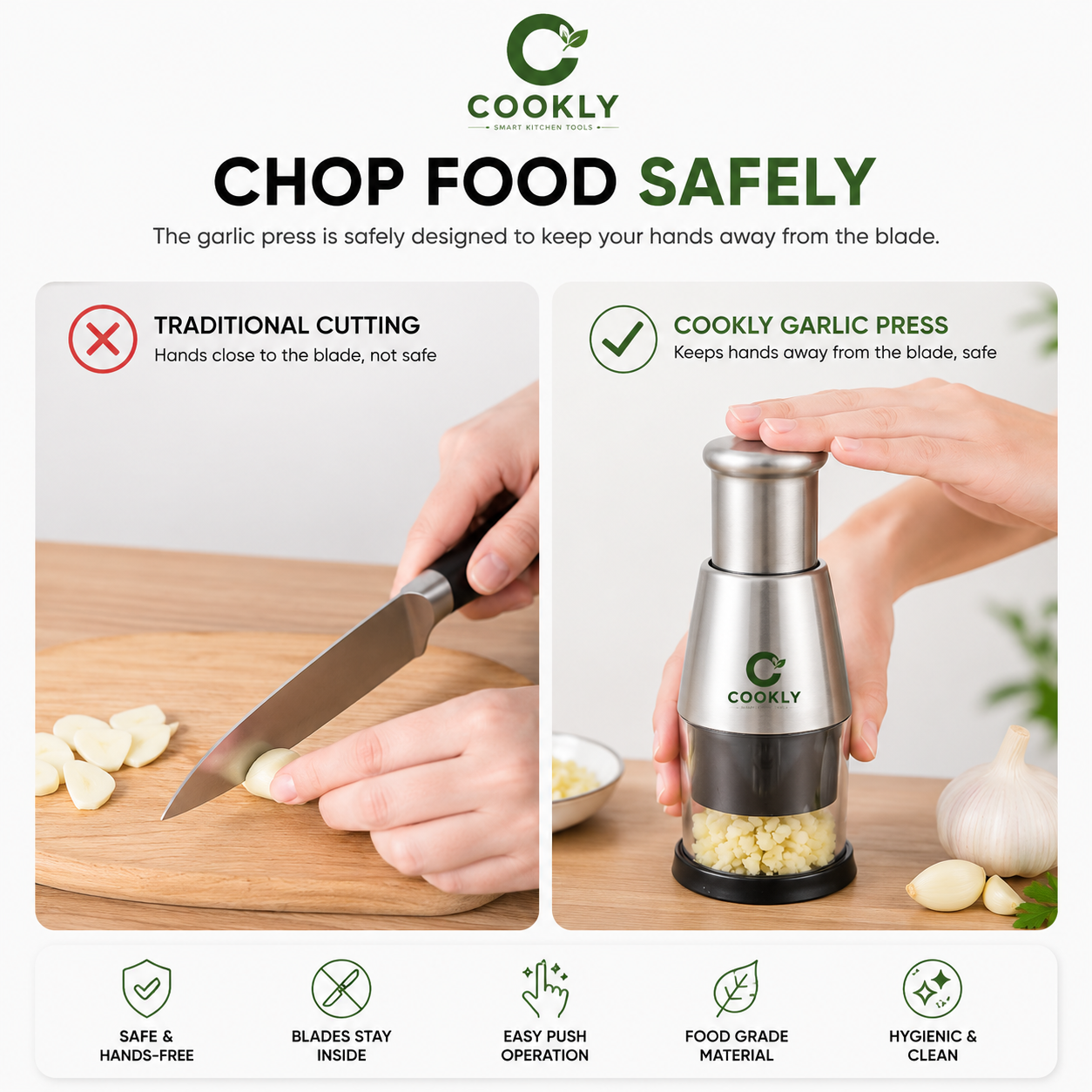 Cookliy Hand Press Chopper — Stainless Steel Blade